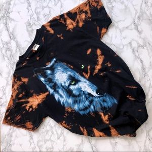 Black Acid Wash Wolf Large Tee